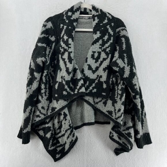Prana Alberta Reversible Sweater Women M Black Gray Abstract Open Front Cardigan - Picture 3 of 14